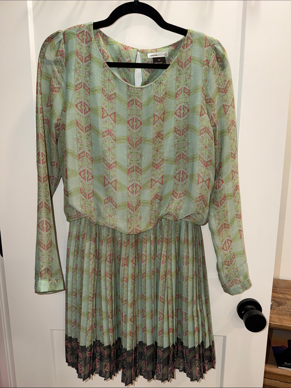 Anthropologie / Lavand Minted Meadow Pleated Dress Boho Tribal Geometric